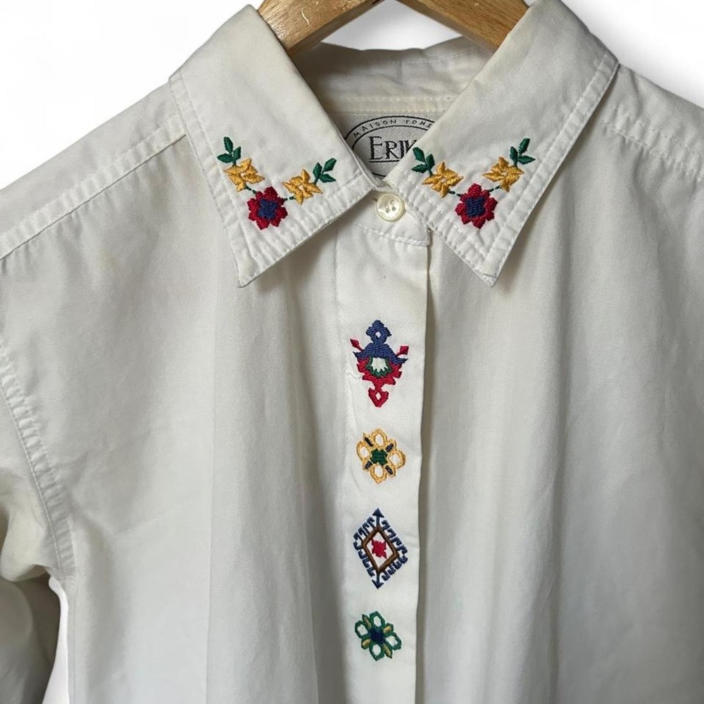 Vintage Blouse Western Embroidered Folk Prairie Twee Button Up Cottagecore Small